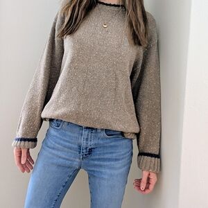 Vintage Eddie Bauer Textured Speckled Wool Blend Crewneck In Tan/Navy